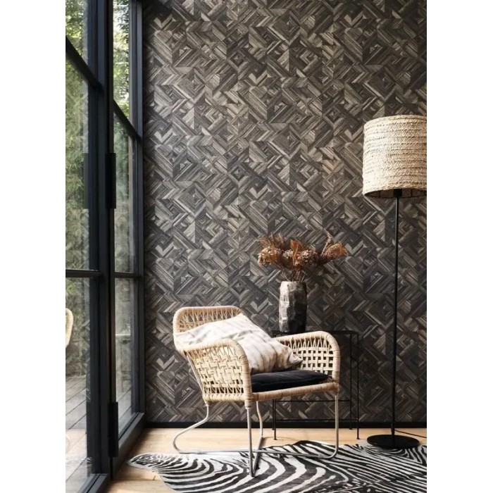 Casadeco|Tropische Tapete mit schwarz-braunem gewebtem Bambus|Ethnisch