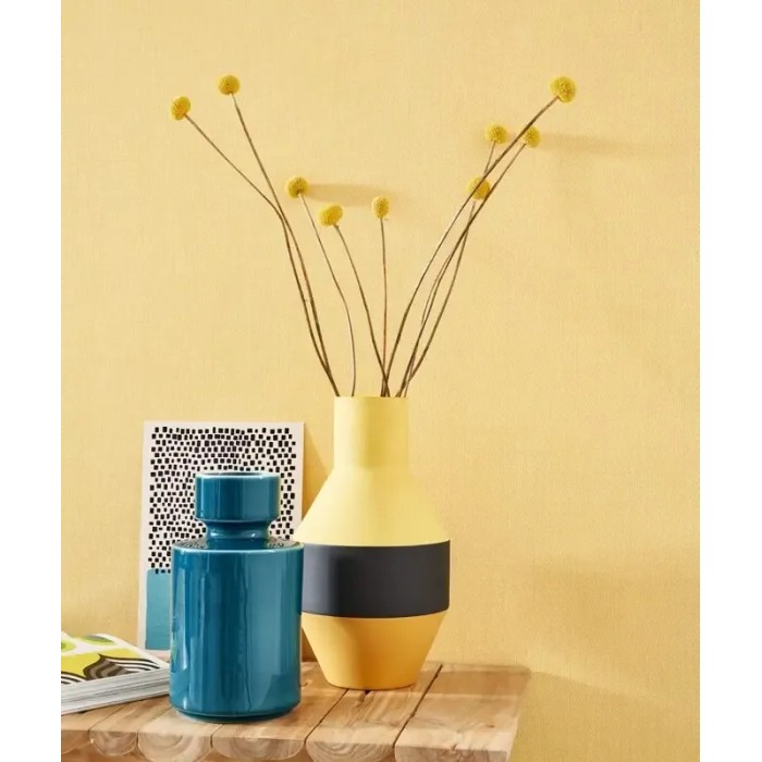 Casadeco|Papel Pintado liso amarillo, efecto textil denim|Papel Pintado