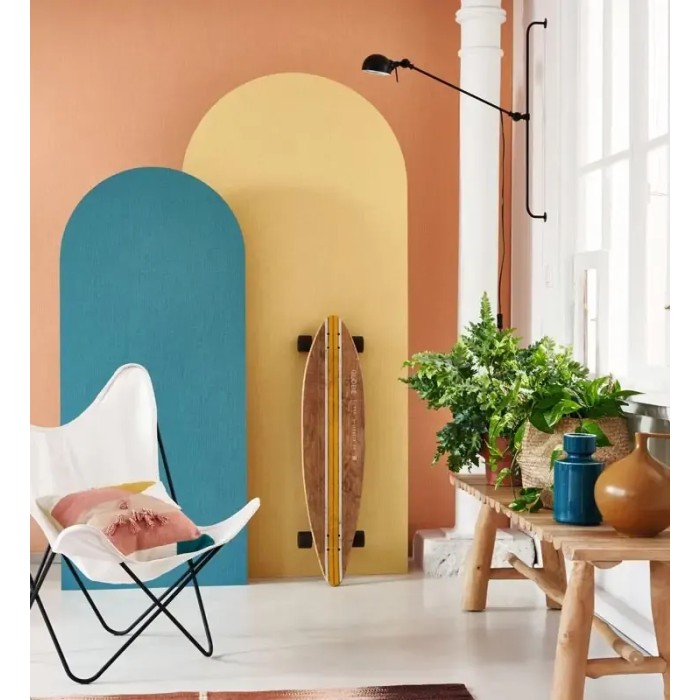 Casadeco|Papel Pintado liso amarillo, efecto textil denim|Papel Pintado