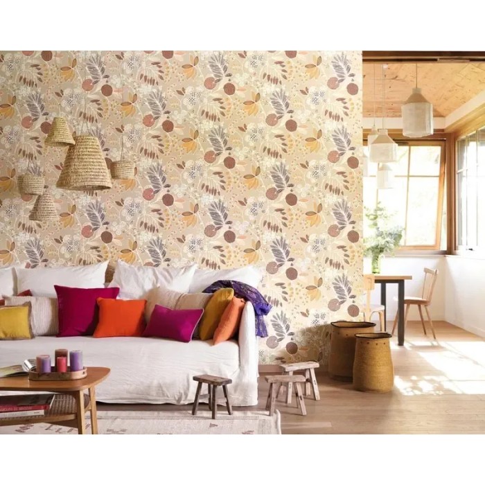 Casadeco|Beige Hippie-Blumentapete|Tapeten