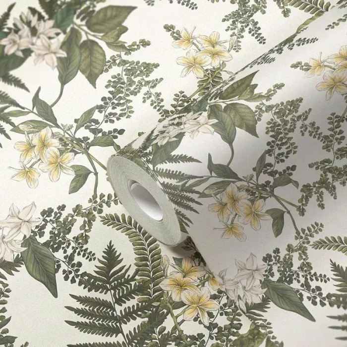 As Creation|Papier Peint fleurs et fougères blanc et vert|Scandinave