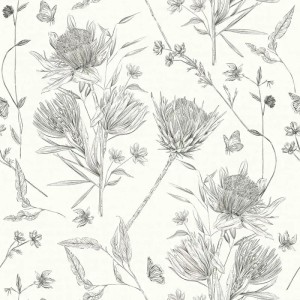 As Creation|Papel pintado flores mariposas romántico blanco y verde|Papel Pintado