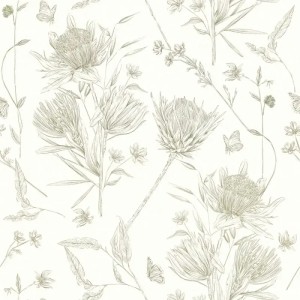 As Creation|Tapete Blumen Schmetterlinge weiß und grau|Romantisch