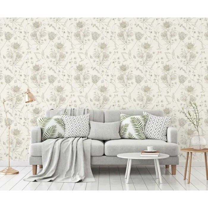 As Creation|Papel pintado flores mariposas romántico blanco y verde|Papel Pintado