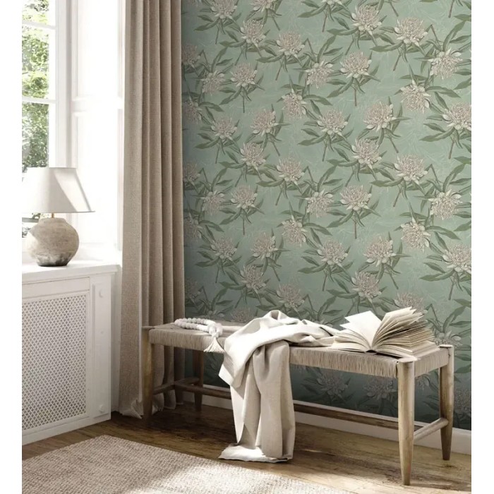 As Creation|Papel pintado crisantemos estilo floral verde|Papel Pintado