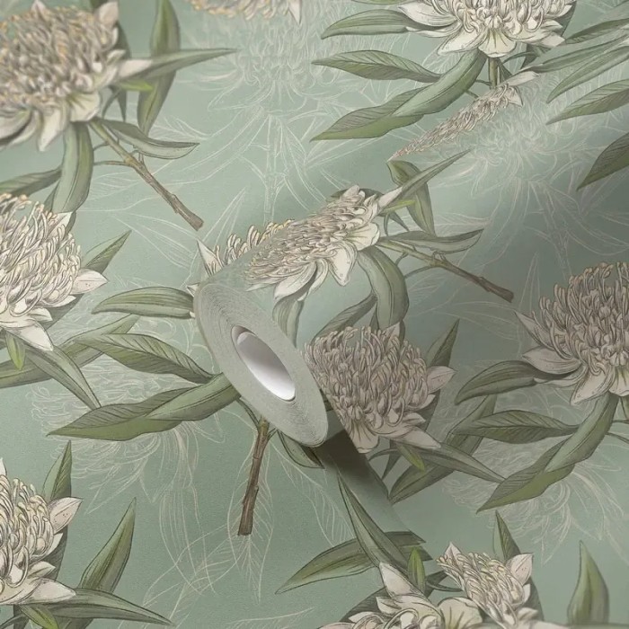 As Creation|Papel pintado crisantemos estilo floral verde|Papel Pintado