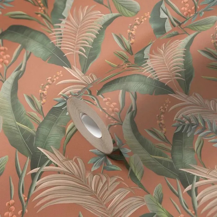 As Creation|Papier Peint feuilles style floral tropical orange|Papier Peint