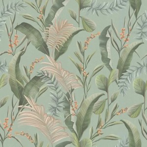 As Creation|Wallpaper parrots and tropical plants with beige background|Tropical
