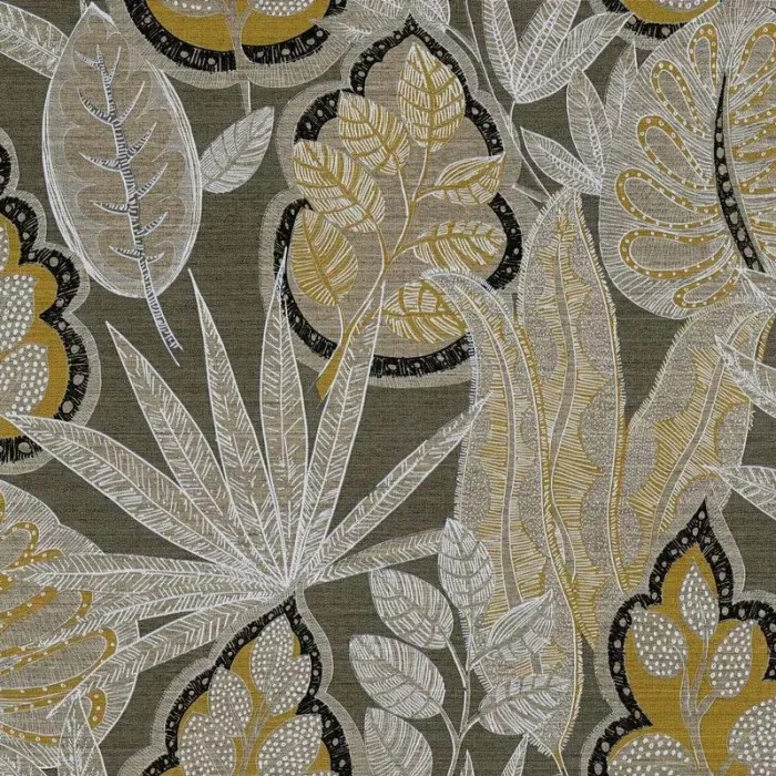 As Creation|Papel pintado estilo floral boho marrón y amarillo|Étnico