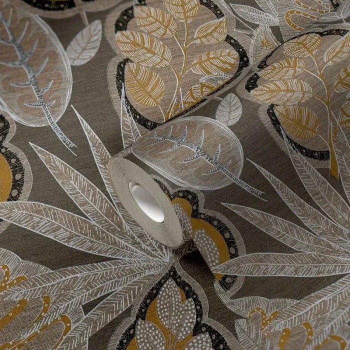 As Creation|Papier Peint style floral boho marron et jaune|Ethnique