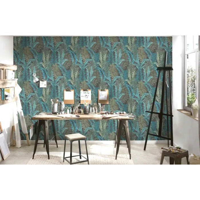 As Creation|Wallpaper tree ferns in black, blue, and green|Wallpaper