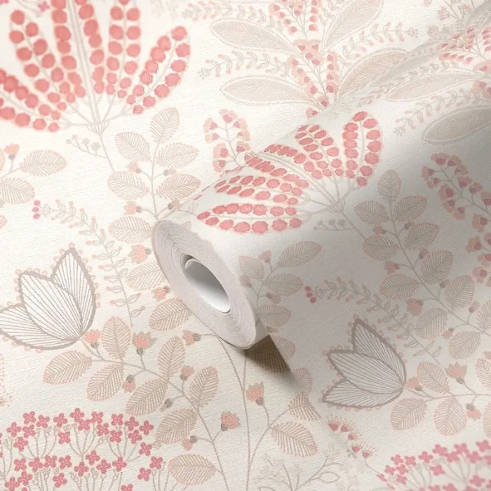 As Creation|Papier Peint fleurs rétro style boho blanc et rose|Papier Peint