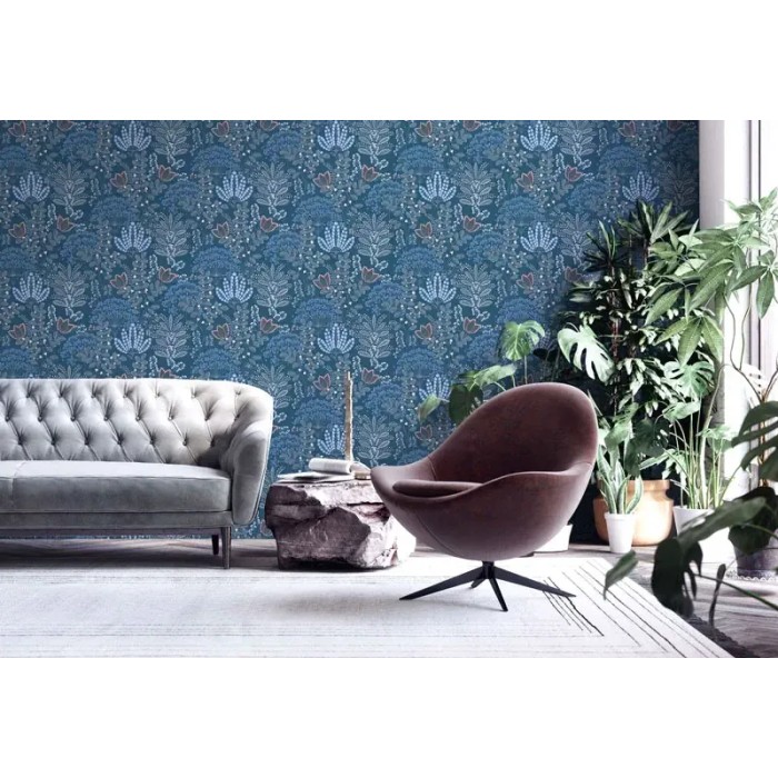 As Creation|Papier Peint fleurs rétro style bohème bleu|Moderne