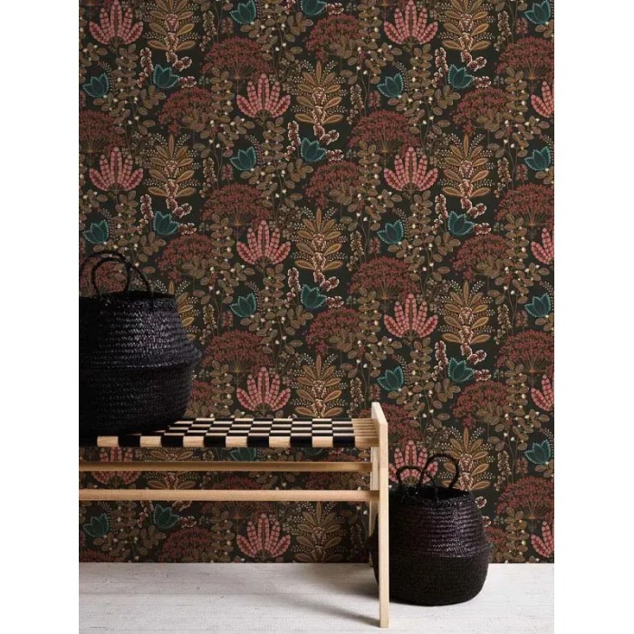 As Creation|Papel pintado flores retro negro y multicolor|Moderno