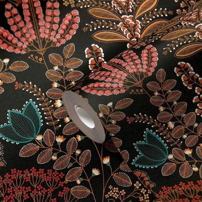 As Creation|Papier Peint fleurs rétro noir et multicolore|Moderne