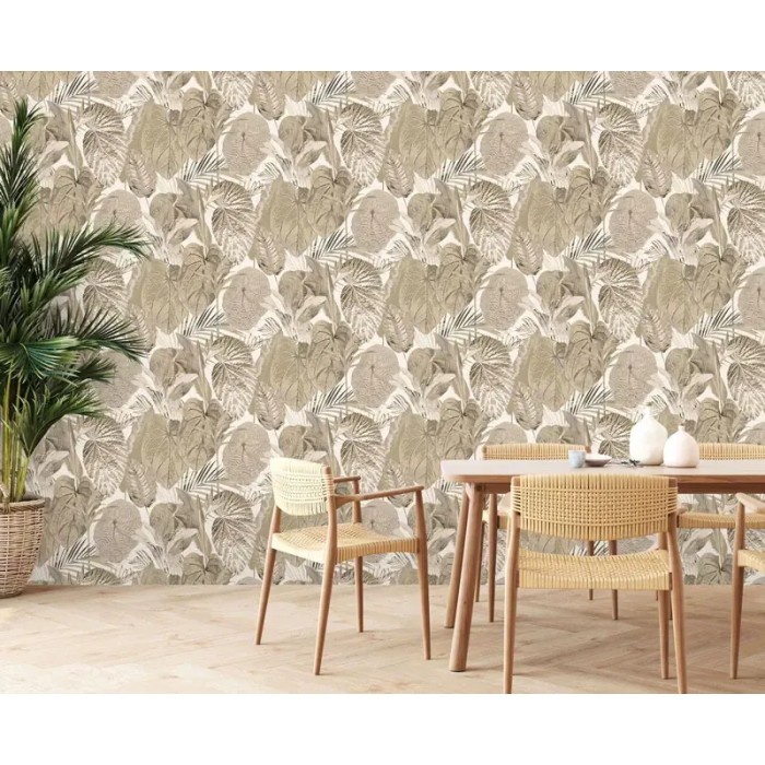As Creation|Papier Peint grandes feuilles tropicales beige|Papier Peint