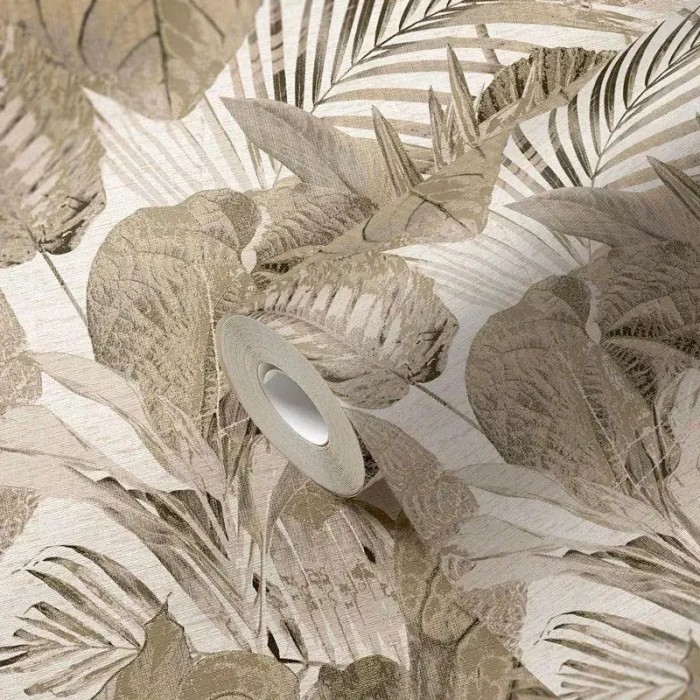 As Creation|Papier Peint grandes feuilles tropicales beige|Papier Peint