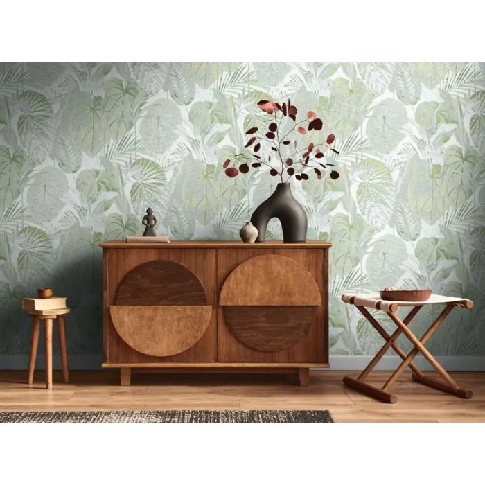 As Creation|Papel pintado selváticos floral tropical blanco y verde|Papel Pintado