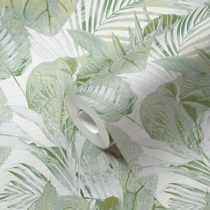 As Creation|Papel pintado selváticos floral tropical blanco y verde|Papel Pintado