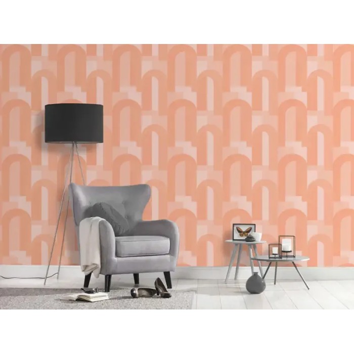 Architects Paper|Geometrische Tapete mit Bögen in Orange einfarbig|Art Deco