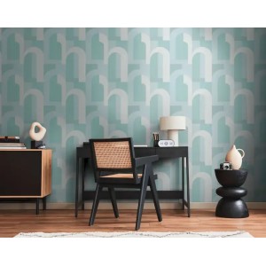 Caselio|Weiße und goldene Art-Déco-Tapete mit minimalistischem Muster|Art Deco 2