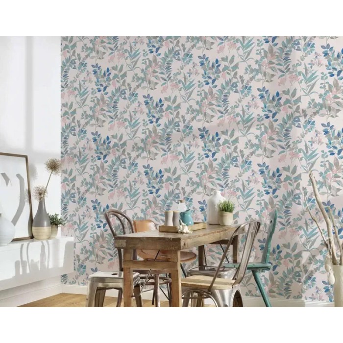 Architects Paper|Papel pintado floral verde y turquesa efecto acuarela|Papel Pintado