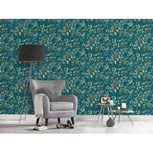 Architects Paper|Grey wallpaper with watercolor-style branches and leaves|Wallpaper 2