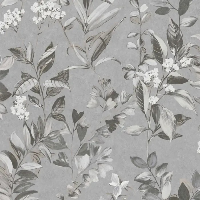 Architects Paper|Papel pintado gris ramas y hojas efecto acuarela|Papel Pintado