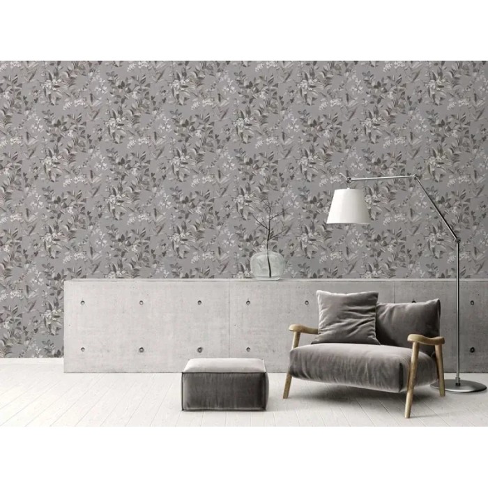 Architects Paper|Grey wallpaper with watercolor-style branches and leaves|Wallpaper