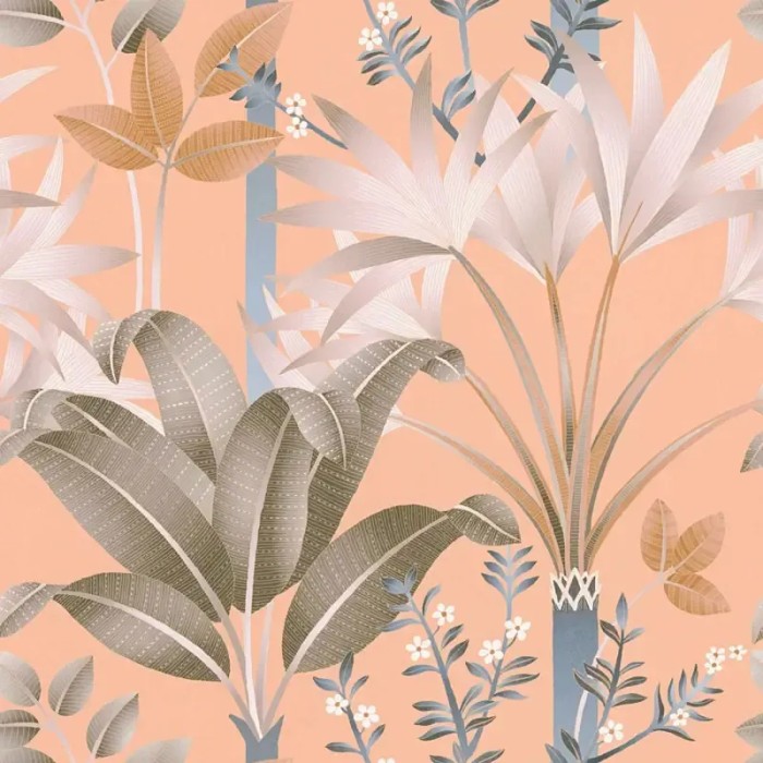 Papel pintado flores Art Decó naranja y color salmón - Architects Paper Arcade 391722