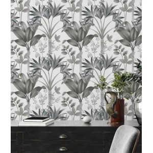 Caselio|Papier peint plantes hawaïennes exotiques vert kaki|Tropical 2