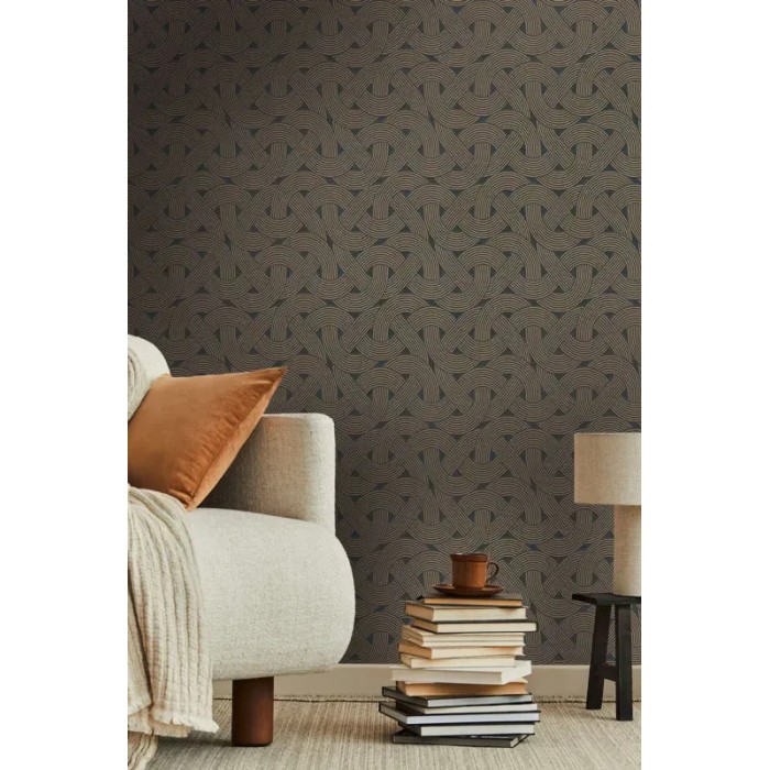 Architects Paper|Papel pintado moderno negro y dorado, formas entrelazadas|Art Deco