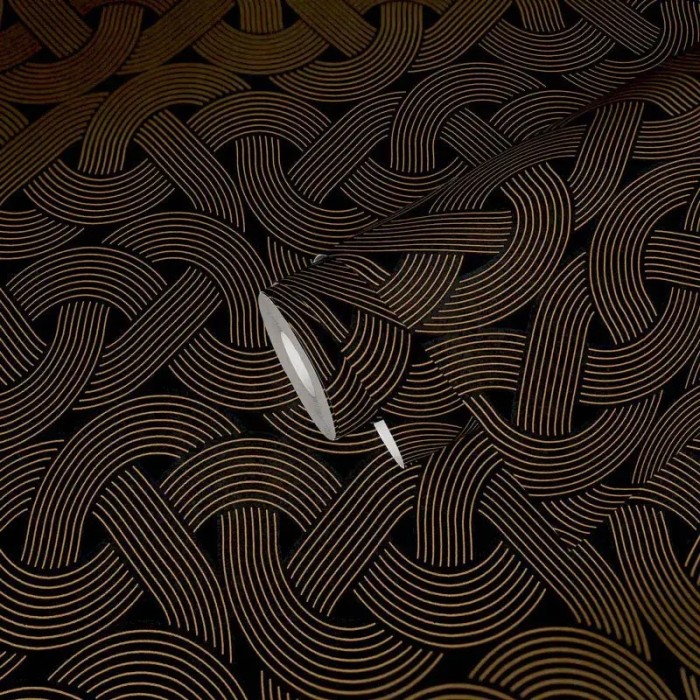 Architects Paper|Papel pintado moderno negro y dorado, formas entrelazadas|Art Deco