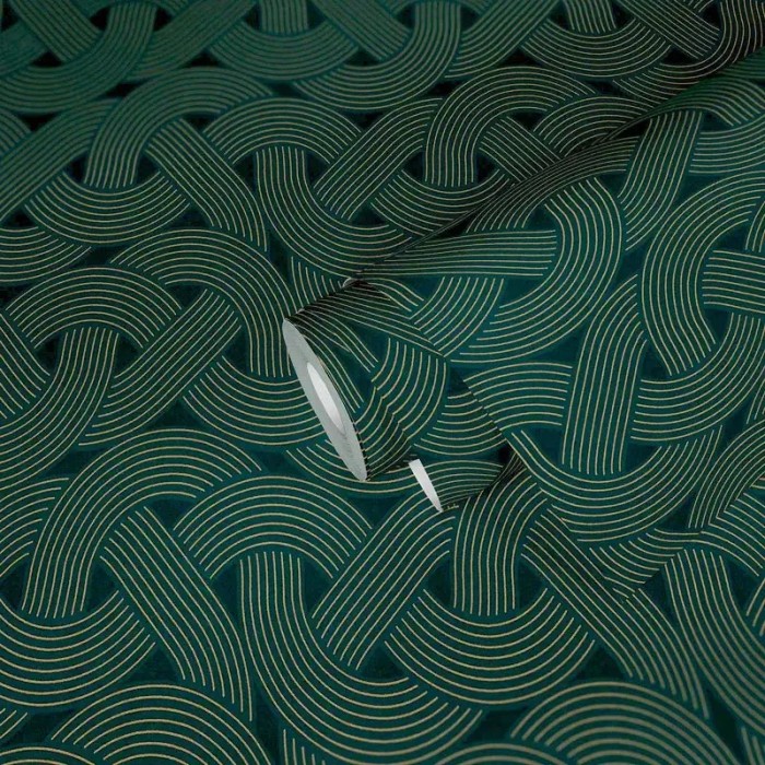 Architects Paper|Geometric wallpaper in green and gold metallic|Art Deco