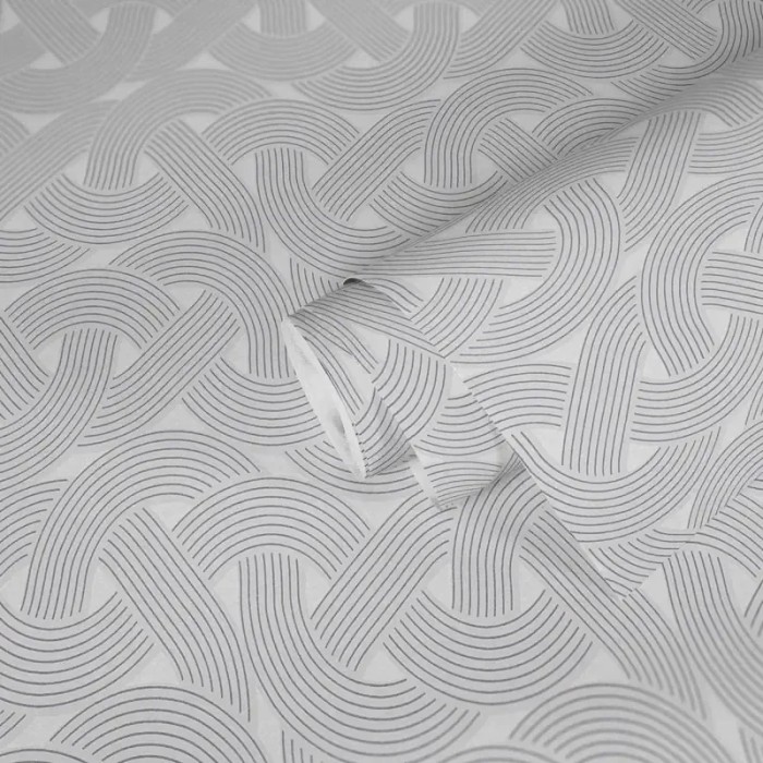 Architects Paper|Weiße und silberne Tapete mit ineinander verschlungenen Formen|Art Deco