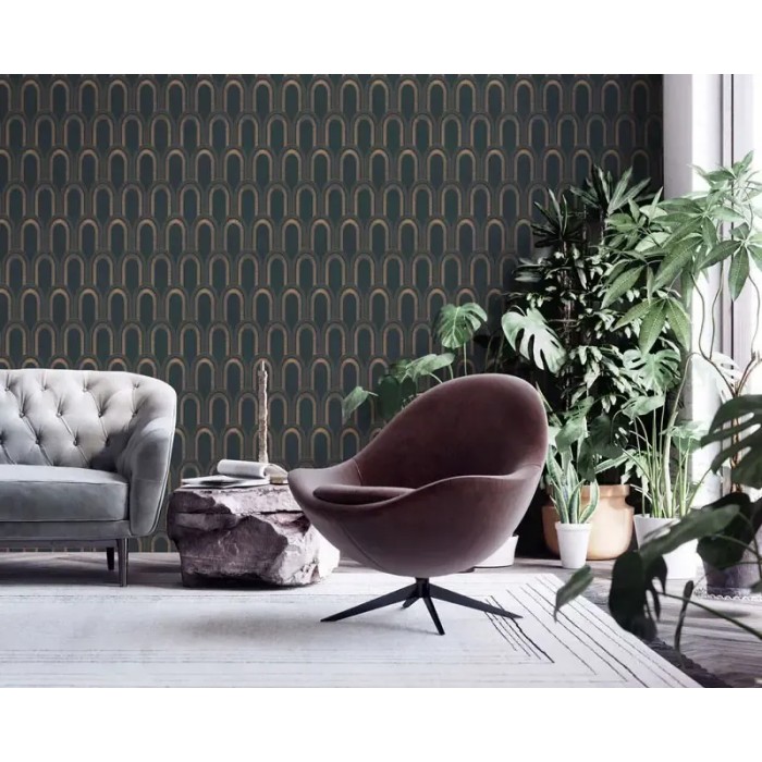 Architects Paper|Papier peint géométrique noir et or métallisé|Art Déco