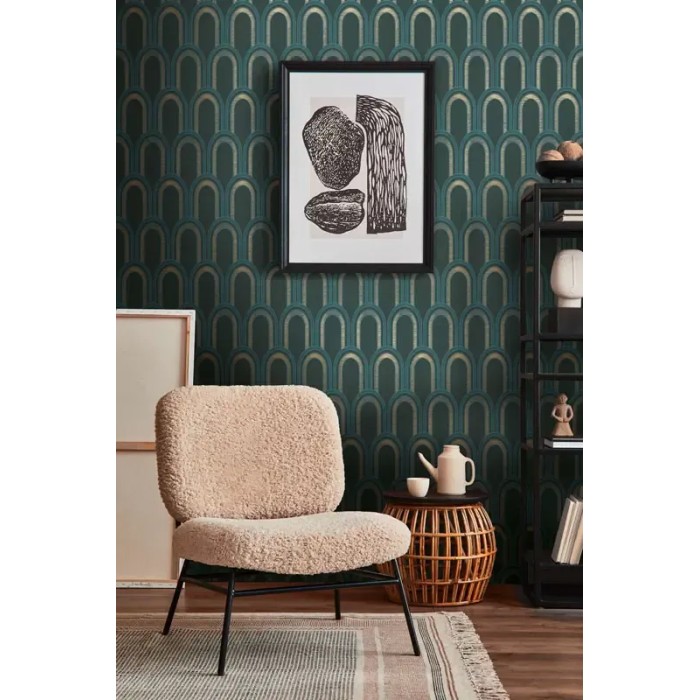 Architects Paper|Papel pintado azul y verde y dorado arcos geométrico metalizado|Art Deco