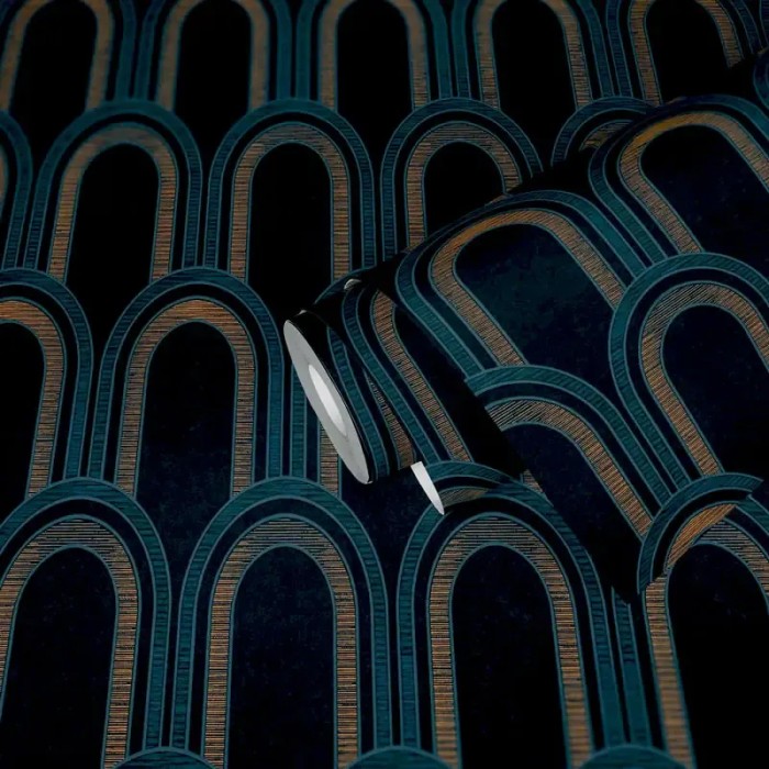 Architects Paper|Blue, green and gold geometric wallpaper with metallic arches|Art Deco