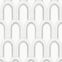 Architects Paper|Tapete weiß und silber mit geometrischen Bögen metallisiert|Art Deco