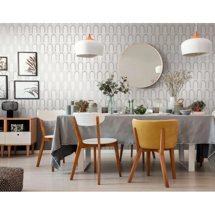 Architects Paper|White and silver wallpaper with metallic geometric arches|Art Deco