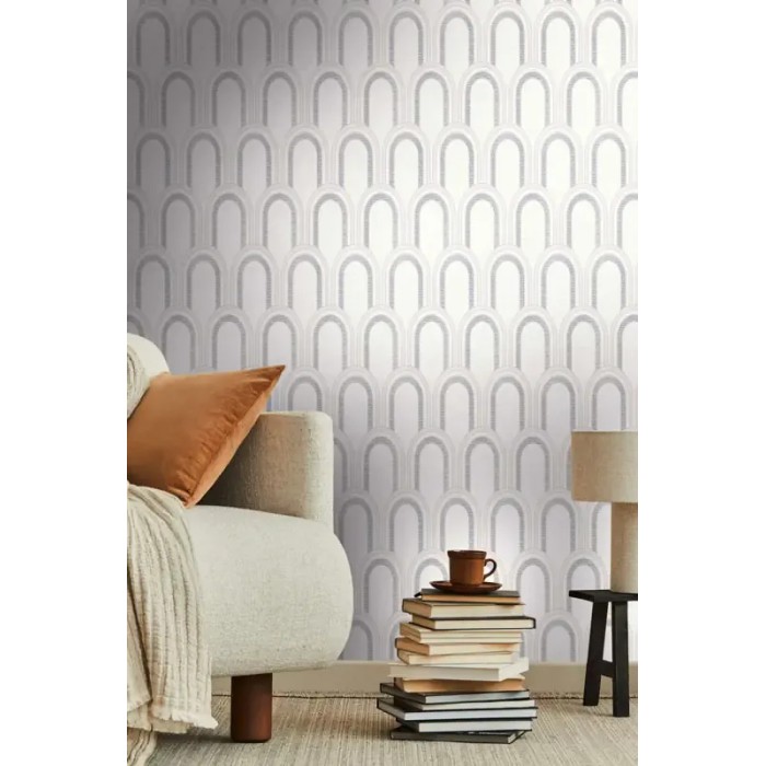 Architects Paper|White and silver wallpaper with metallic geometric arches|Art Deco