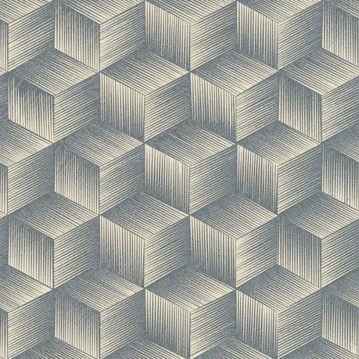 As Creation|Papel pintado poliedros geométricos beige y azul|Geométrico