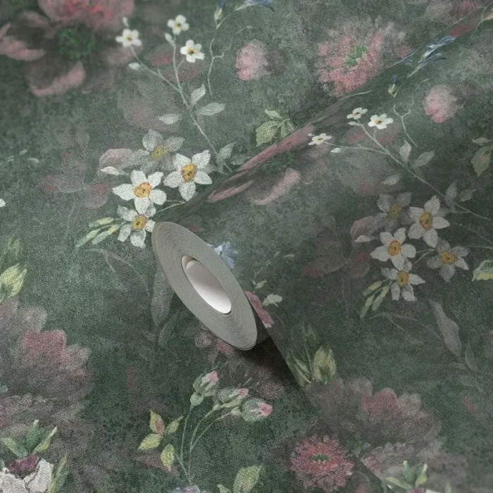 As Creation|Papier Peint fleurs sauvages rustique vert|Papier Peint