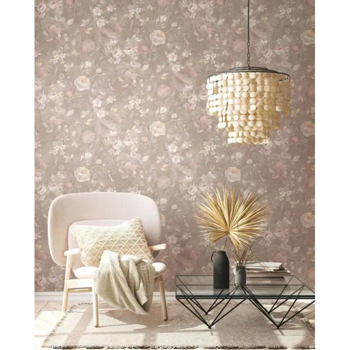As Creation|Wallpaper rustic wildflowers in brown and pink|Wallpaper