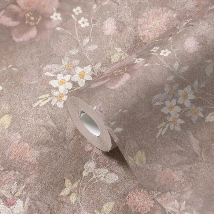 As Creation|Tapete rustikale Wildblumen in Braun und Rosa|Tapeten