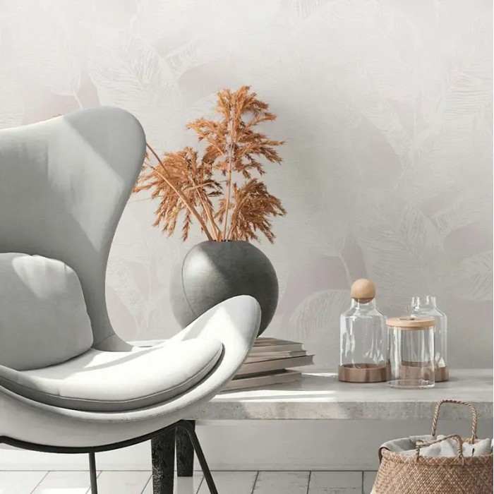 As Creation|Tapete große Blätter modern floral hellgrau|Tapeten