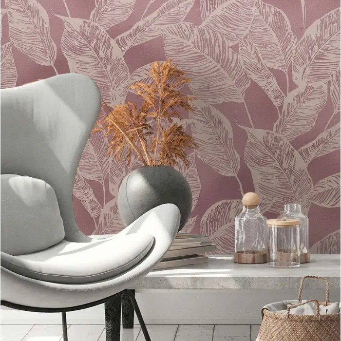 As Creation|Wallpaper large pink floral leaves|Modern