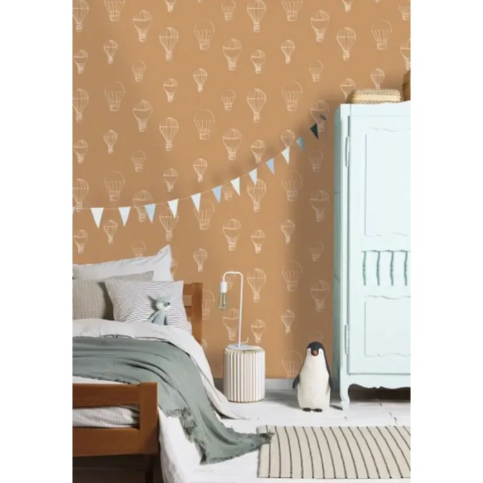 Caselio|Kids wallpaper hot air balloons in brown|Children's