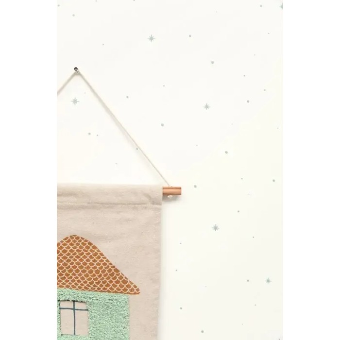 Caselio|Papel pintado infantil cielo estrellado blanco y verde|Infantil