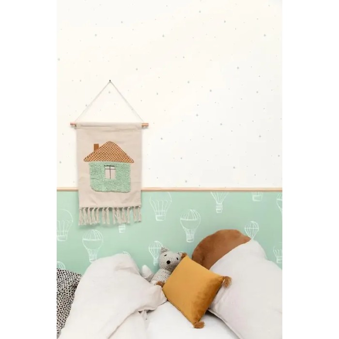 Caselio|Papel pintado infantil cielo estrellado blanco y verde|Infantil